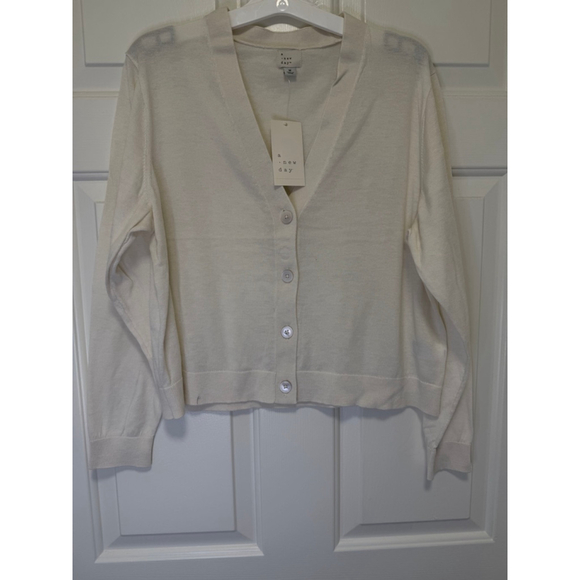 Women's Button-Front Cardigan - A New Day™ Cream M - Picture 2 of 6